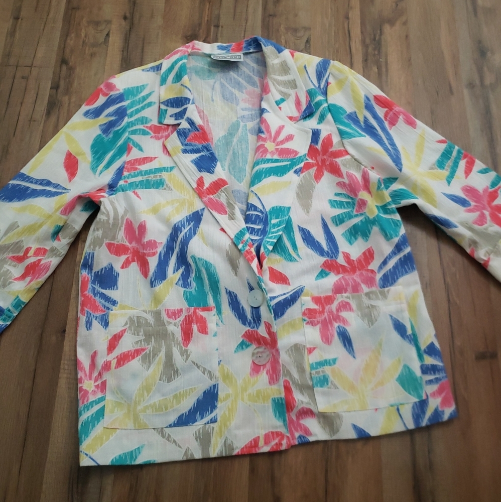 Vtg 80s blazer colorful 3/4 sleeve Size L